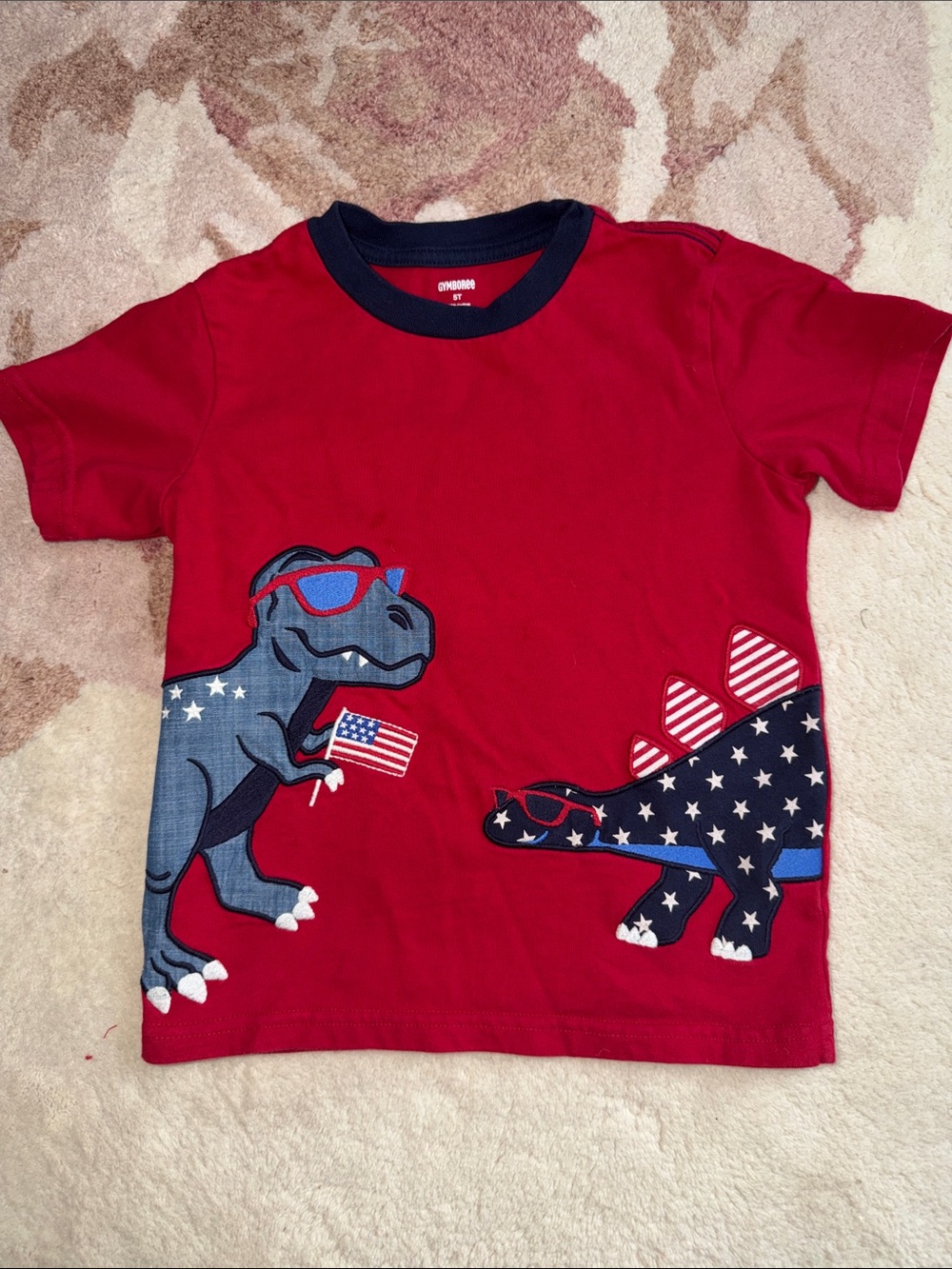 Gymboree Red Tee with Patriotic Dino Appliqués